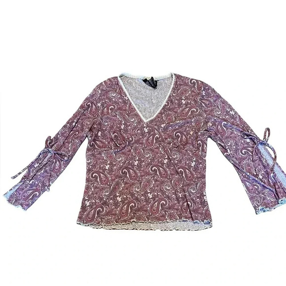 Vintage No Boundaries Baby Doll Bell Sleeve Top Size 11/13 Y2K FAIRYCORE PAISLEY - Picture 1 of 6